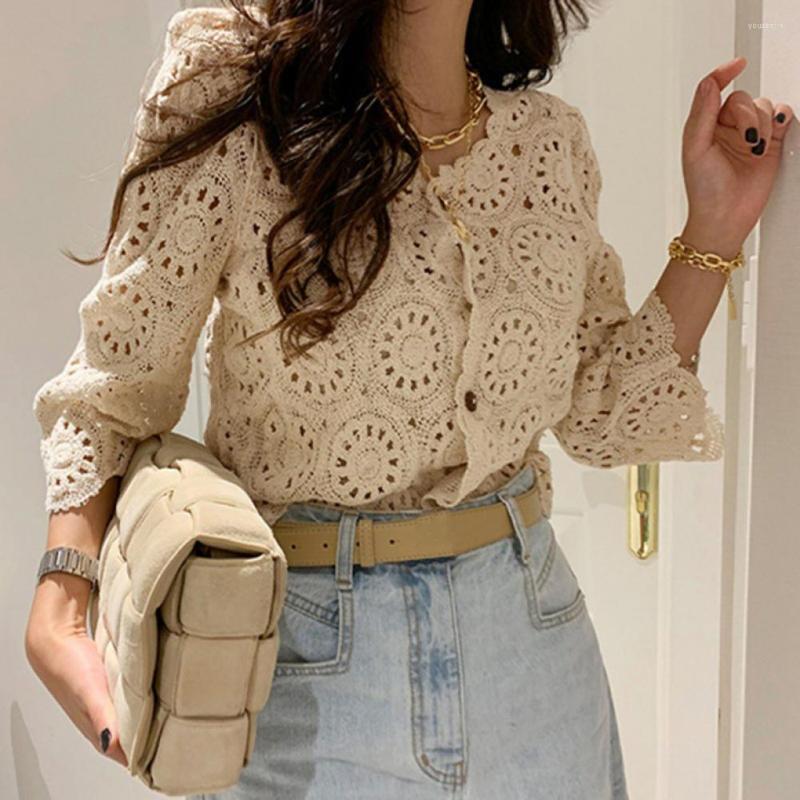 Women's Blouses Vintage Women Fall Top Hollow Out Lace Single-breasted Knitted Crochet Cardigan Spring Elegant Blouse, White
Women's Blouses Vintage Women Fall Top Hollow Out Lace Single-breasted Knitted Crochet Cardigan Spring Elegant Blouse, White