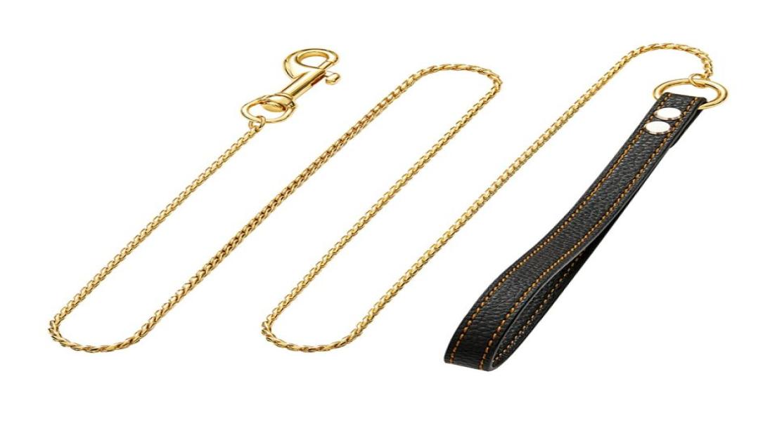 4mm gold stainless steel chain pet training chain black rope leather handle Necklace length 100cm6379734
4mm gold stainless steel chain pet training chain black rope leather handle Necklace length 100cm6379734