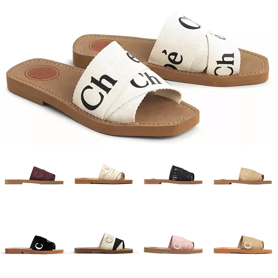 Free shipping 2025 Women Woody Slippers Mules Flat Chole Sandals Slides Designer Canvas White Black Sail Womens Fashion Outdoor Beach Slipper Shoes