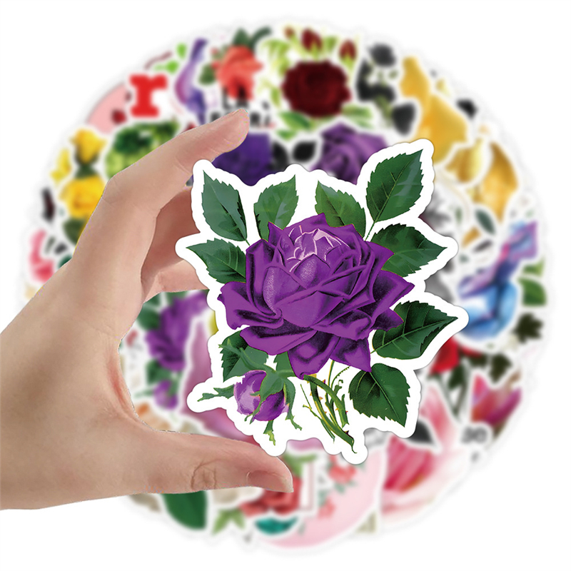 50Pcs Colorful Rose Stickers Beautiful Flower Graffiti Kids Toy Skateboard Car Motorcycle Bicycle Sticker Decals