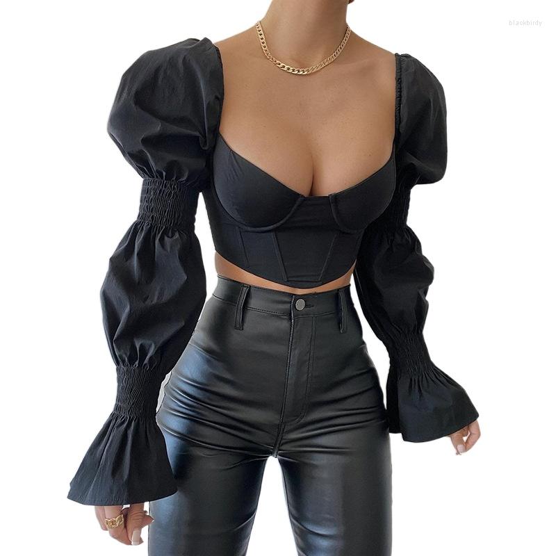 Women' T Shirts Woman Square Collar Crop T-shirt Solid Color Horn Sleeve Back Lace Up 3Color -L K21L01382, Black
Women' T Shirts Woman Square Collar Crop T-shirt Solid Color Horn Sleeve Back Lace Up 3Color -L K21L01382, Black