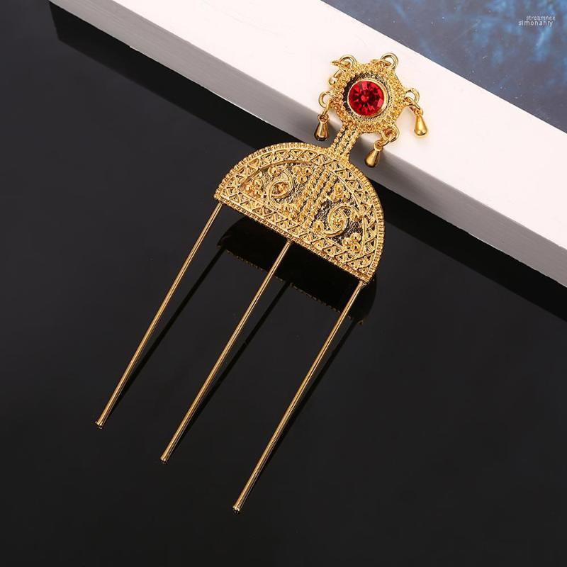 

Hair Clips Ethiopian Red Stone Hairpin Piece Africa Eritrea Sticks Habasha Gold Color Fashion Jewelry