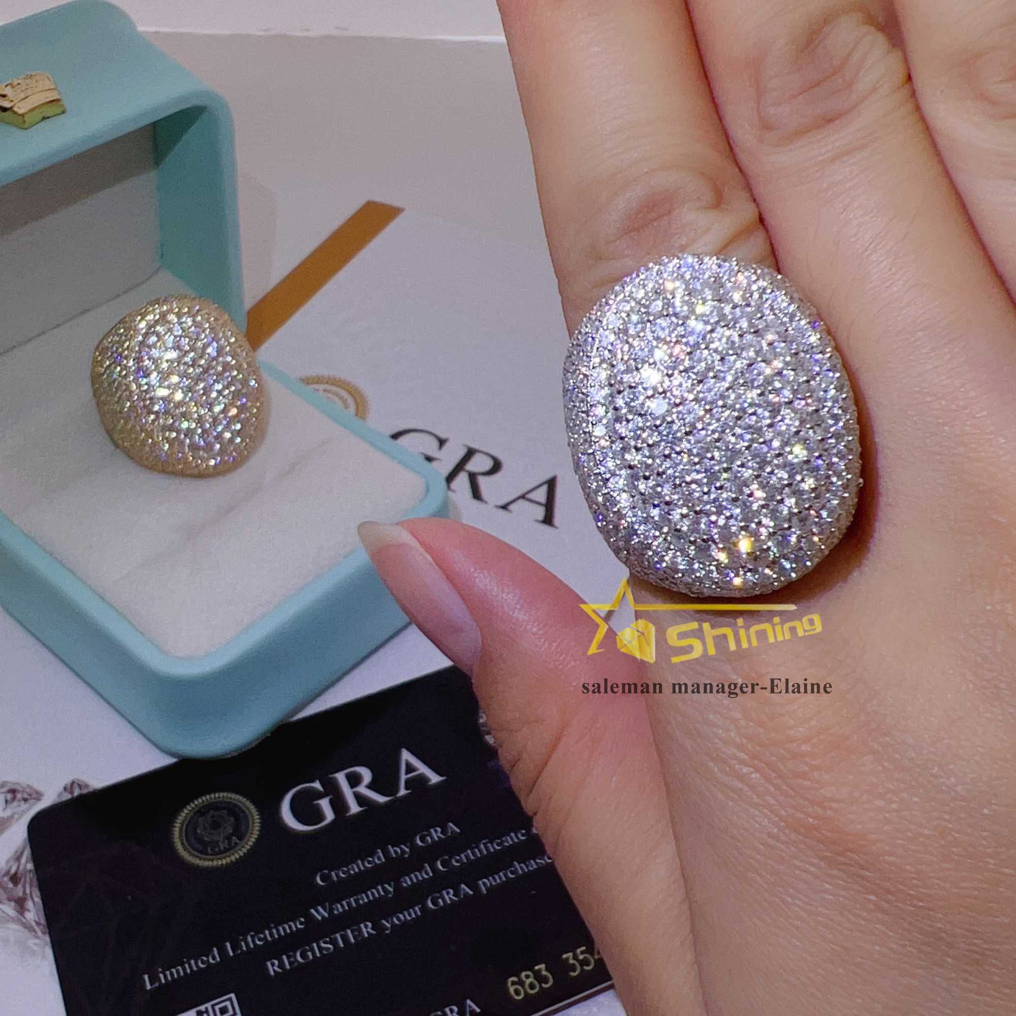 Gold Plated 925 Sterling Silver Vvs Moissanite Mens Ring