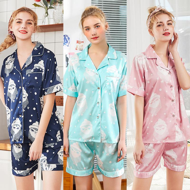 Women's Sleepwear Printing 2023 Summer Short Sleeve Silk Pajamas Set Two Pieces Women Sexy Nightwear For Sleeping, Navy blue
Women's Sleepwear Printing 2023 Summer Short Sleeve Silk Pajamas Set Two Pieces Women Sexy Nightwear For Sleeping, Navy blue