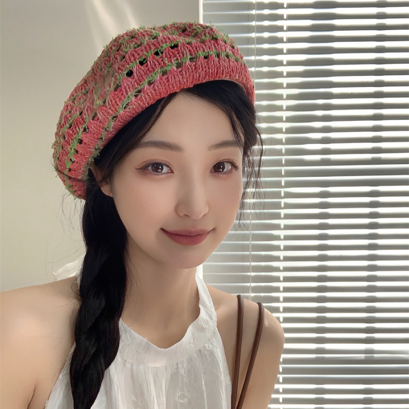 Summer Woven Hollow Breathable Berets for Women Korean Candy Color Striped Sweet Versatile Retro Temperament Painter Hats
Summer Woven Hollow Breathable Berets for Women Korean Candy Color Striped Sweet Versatile Retro Temperament Painter Hats