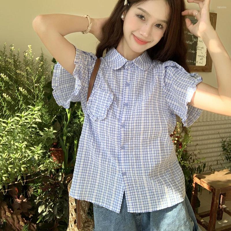 Women's Blouses Blue Plaid Short Sleeve Shirt Women's Summer 2023 Sweet Tops Female Fashion Loose Ladies Trend Blusas Mujer De Moda
Women's Blouses Blue Plaid Short Sleeve Shirt Women's Summer 2023 Sweet Tops Female Fashion Loose Ladies Trend Blusas Mujer De Moda