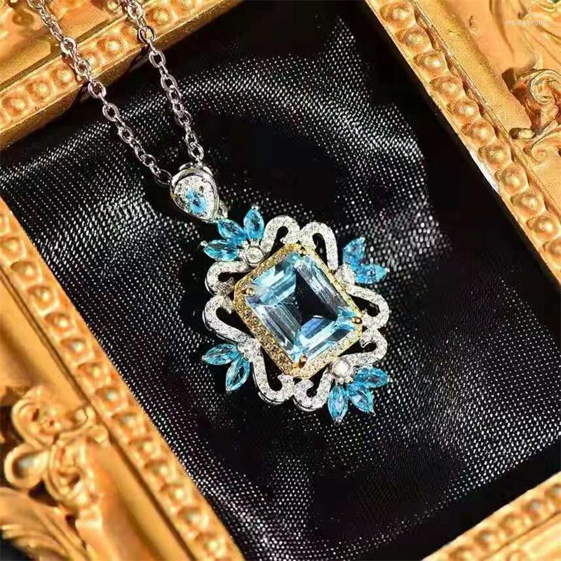 

Pendant Necklaces Huitan Creative Design Geometric Shaped Sky Blue CZ Necklace For Women Two Tone Gorgeous Wedding Anniversary Fashion