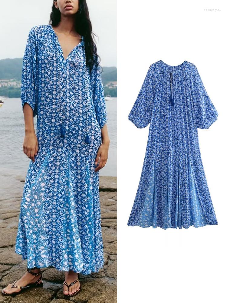 Casual Dresses Blue Print Dress Woman Lace-up O Neck Long Women Summer Loose Midi For Female A-Line
Casual Dresses Blue Print Dress Woman Lace-up O Neck Long Women Summer Loose Midi For Female A-Line