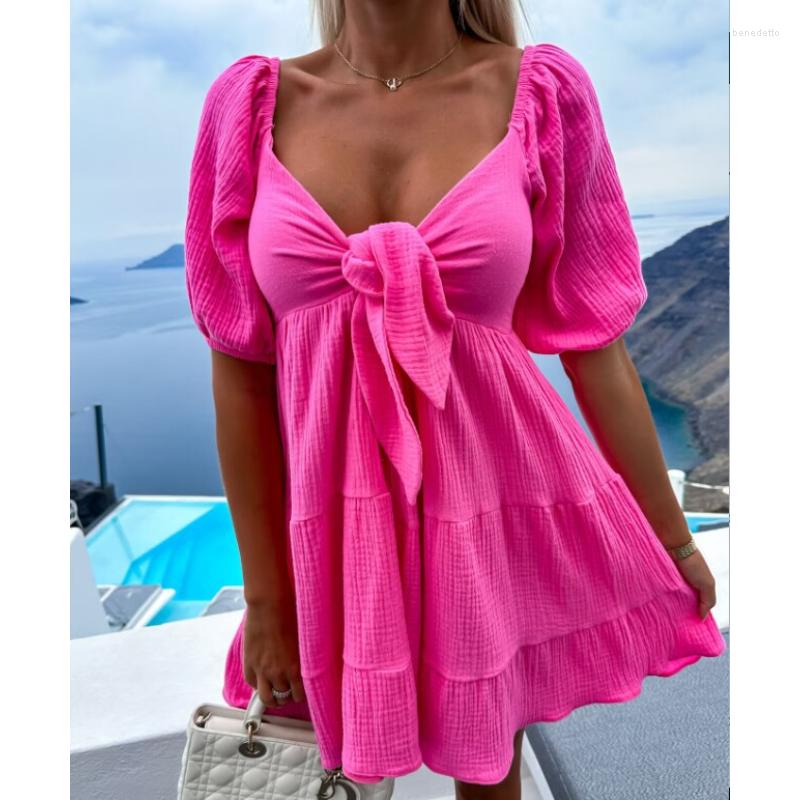 Party Dresses V Neck Dress Women Lace-up Bow Puff Sleeve Solid Holidau Outfits Mini Female Clothes Square Collar Vintage Sundress, Blue
Party Dresses V Neck Dress Women Lace-up Bow Puff Sleeve Solid Holidau Outfits Mini Female Clothes Square Collar Vintage Sundress, Blue