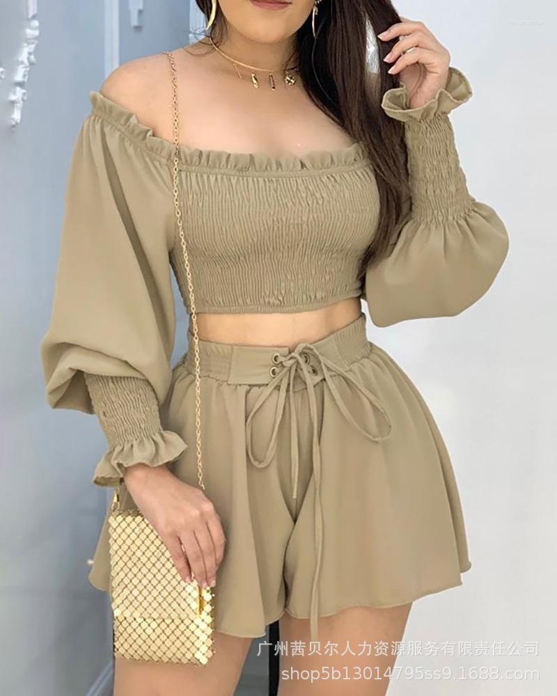 Women' Tracksuits Off Shoulder Ruched Crop Top With Shorts Set Women 2pcs Clothes Suit Spring Summer Solid Color Slash Neck Sexy, Dark brown
Women' Tracksuits Off Shoulder Ruched Crop Top With Shorts Set Women 2pcs Clothes Suit Spring Summer Solid Color Slash Neck Sexy, Dark brown