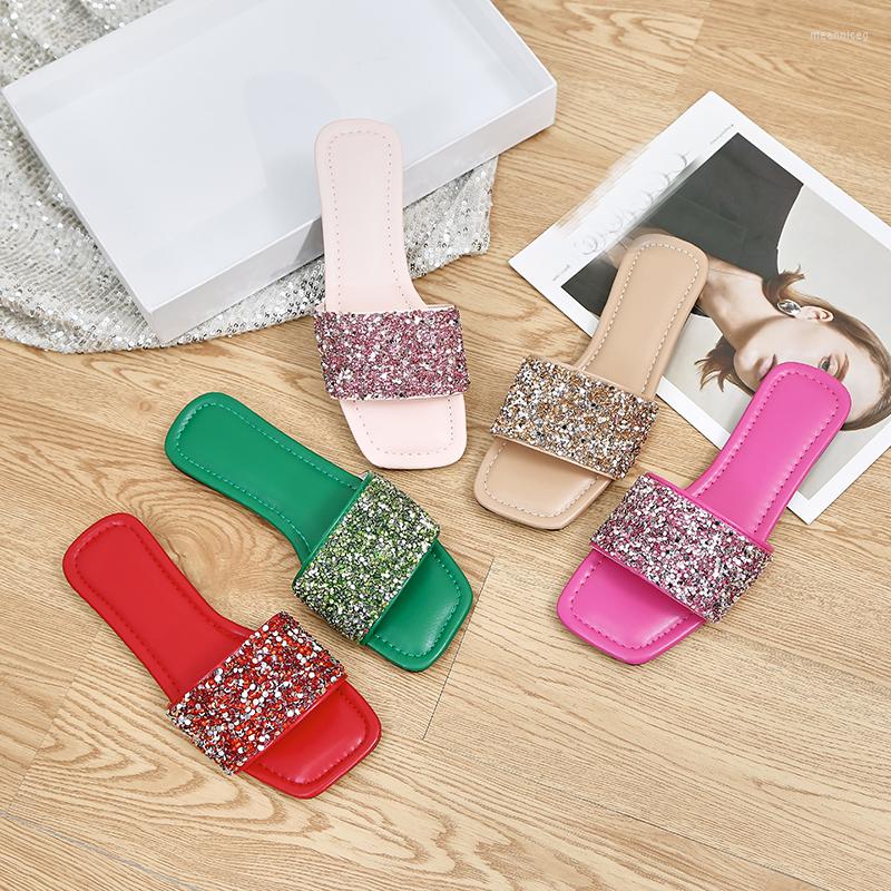 Slippers 2023 Summer Simple Casual Flat Square Women's Fashion Colorful Rhinestone Sequin Sandals Comfortable Beach, Green
Slippers 2023 Summer Simple Casual Flat Square Women's Fashion Colorful Rhinestone Sequin Sandals Comfortable Beach, Green