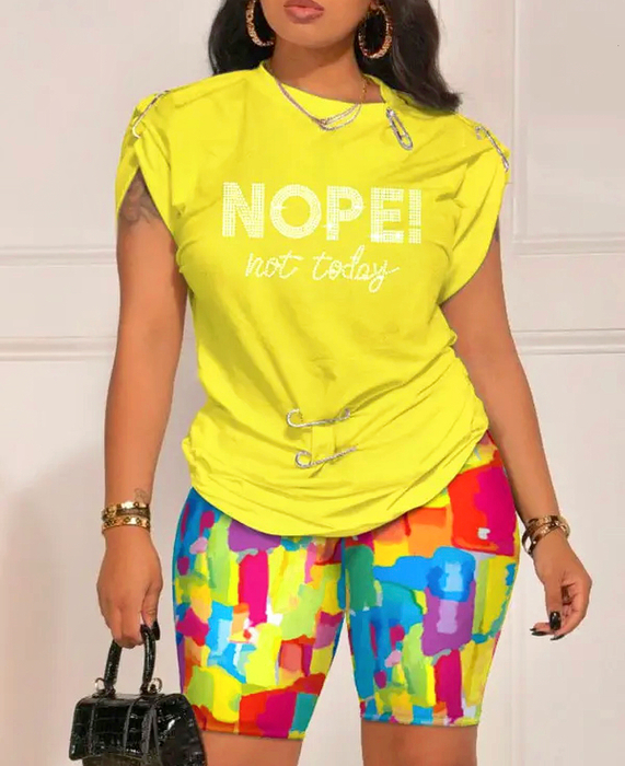 Two Piece Dress Summer Fashion Print Set Women Casual Round Neck Short Sleeve Tshirt Shorts 230627