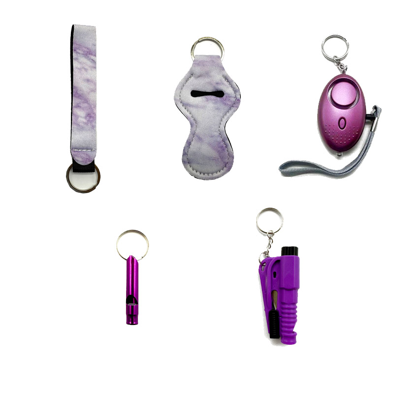 purple New self-defensive five-piece key chain with lipstick bottle cover alarm whistle window breaker security keychain
purple New self-defensive five-piece key chain with lipstick bottle cover alarm whistle window breaker security keychain