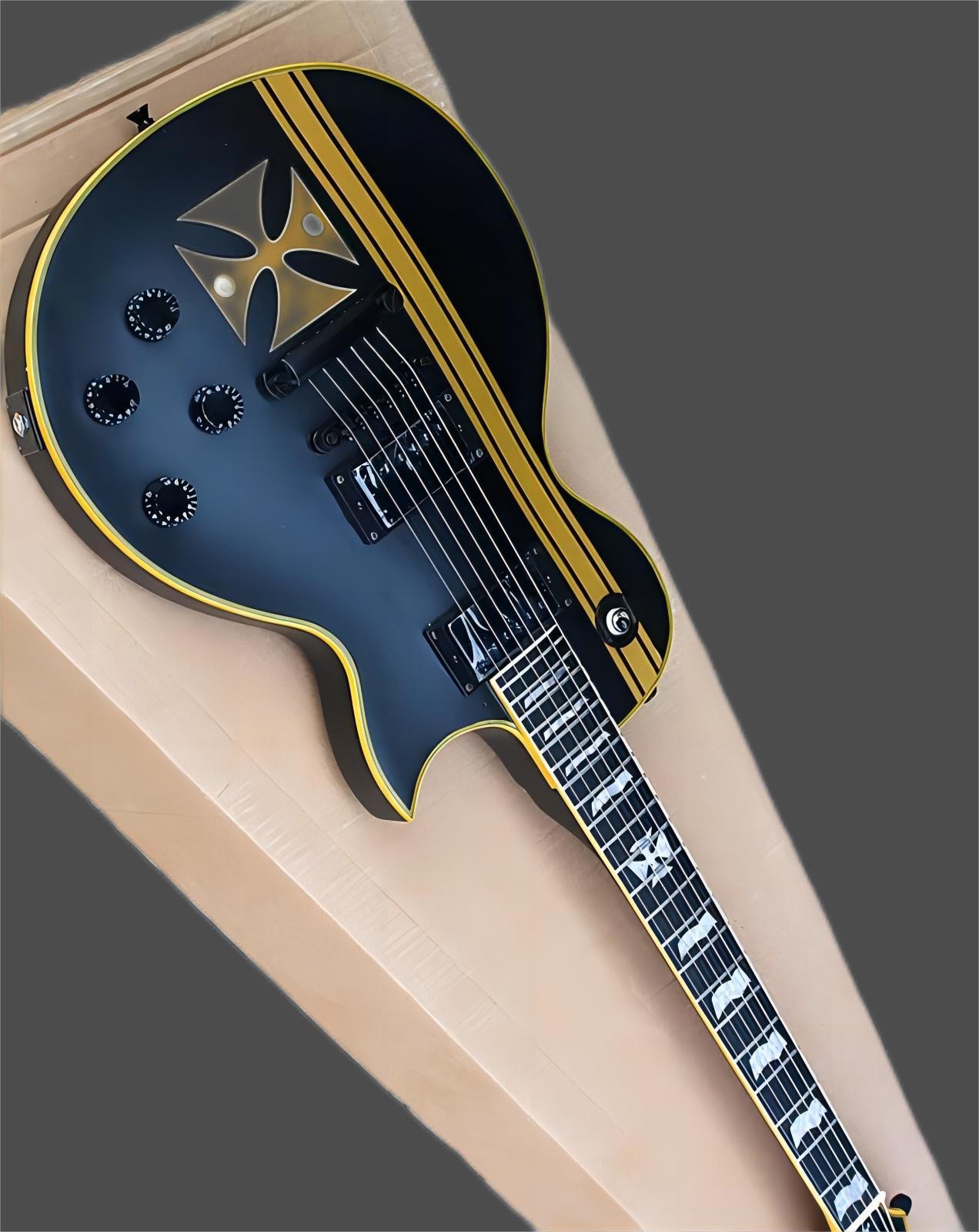 Elegant IRON CROSS SW Old Electric Guitar Yellow Striped Cross,Black Body and Black Hardwares,Special Frets Inlay,can be customized258
Elegant IRON CROSS SW Old Electric Guitar Yellow Striped Cross,Black Body and Black Hardwares,Special Frets Inlay,can be customized258