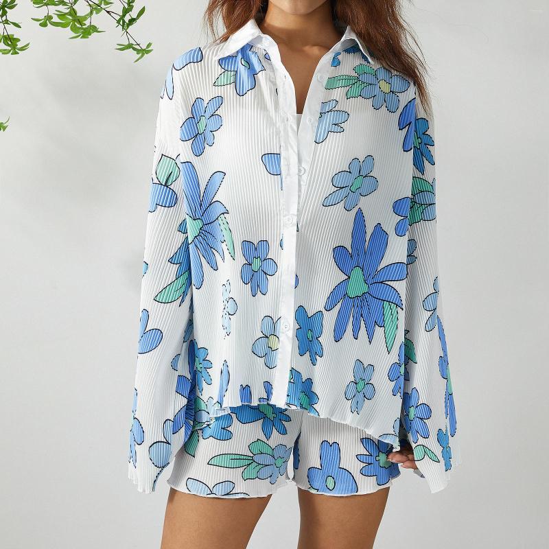 Women's Tracksuits Women Fashion Flower Two-piece Pants Suit Printing Irregular Long Sleeve Blouse And Straight-leg Shorts
Women's Tracksuits Women Fashion Flower Two-piece Pants Suit Printing Irregular Long Sleeve Blouse And Straight-leg Shorts