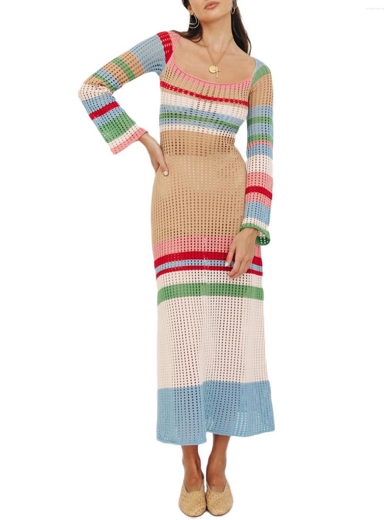 Women's Swimwear Stylish Striped For Women With Hollow Out Bikini Cover Up - Long Sleeve Square Neck Bodycon Dress In Contrast Colors, Apricot
Women's Swimwear Stylish Striped For Women With Hollow Out Bikini Cover Up - Long Sleeve Square Neck Bodycon Dress In Contrast Colors, Apricot