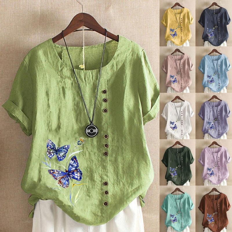 Women's T Shirts Ladies Fashion Summer Butterfly Print Cotton Linen Loose Casual Shirt, Pink
Women's T Shirts Ladies Fashion Summer Butterfly Print Cotton Linen Loose Casual Shirt, Pink