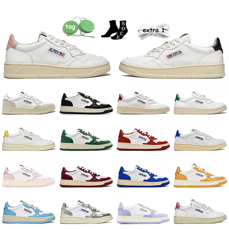 Autry Medalist Action Shoes Women Designer Shoe Autries Leather Suede Low Platform Sneakers USA Upper Two-Tone Pink Golden Panda Lows Loafers Trainers Size 36-43