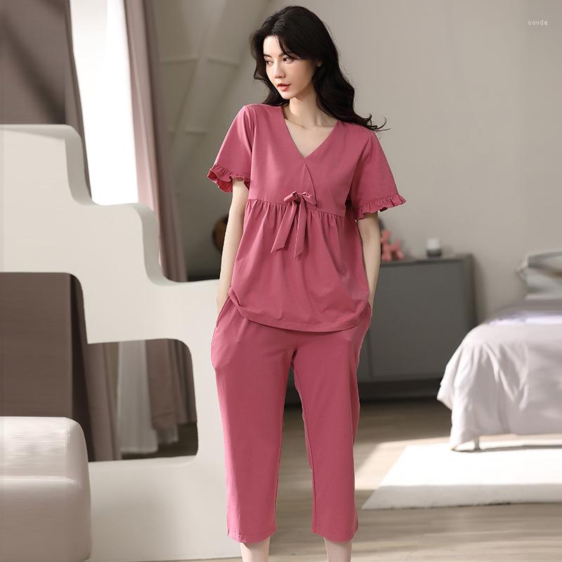 Women's Sleepwear -3XL Summer Modal 2PCS Pajamas Set Women Sexy V-Neck Nightwear Short Sleeve Calf-Length Pants Loose Cute Bow Homewear, Green
Women's Sleepwear -3XL Summer Modal 2PCS Pajamas Set Women Sexy V-Neck Nightwear Short Sleeve Calf-Length Pants Loose Cute Bow Homewear, Green
