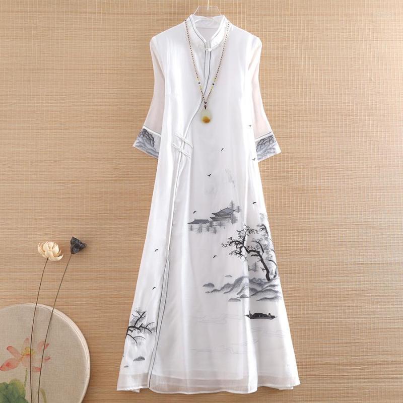 Ethnic Clothing High-end Spring Summer Women Cotton Dress Cheongsam Retro Elegant Embroidery 3/4 Sleeve A-line Lady Party Qipao S-XXL
Ethnic Clothing High-end Spring Summer Women Cotton Dress Cheongsam Retro Elegant Embroidery 3/4 Sleeve A-line Lady Party Qipao S-XXL