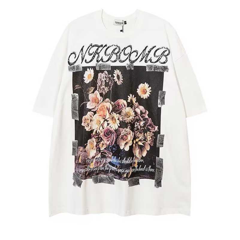 Trendy American retro floral print short sleeved T-shirt for men and women, ins European and American hip-hop oversize street top, White 200g
Trendy American retro floral print short sleeved T-shirt for men and women, ins European and American hip-hop oversize street top, White 200g