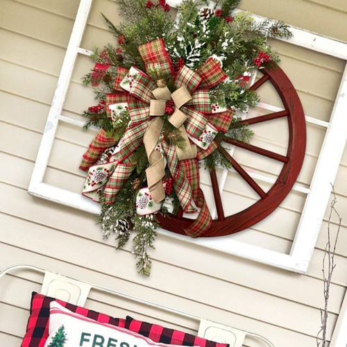 Christmas Decorations Farmhouse Wagon Wheels Wreath Winter Door Hanging Home Outdoor Year Gift 2209089036793