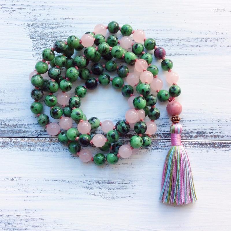 

Pendant Necklaces RoseQuartz Necklace 108 Mala Bead Yoga Jewelry Buddhist Prayer Meditation Tassel Knotted Gord22