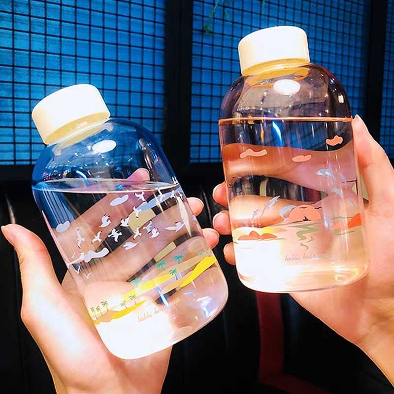 Creative Blue Sky Glass Water Bottle Fashion Gradient Color Sport Bottles Portable Leak Proof With Tea Filter Drinking Bottles L230620
