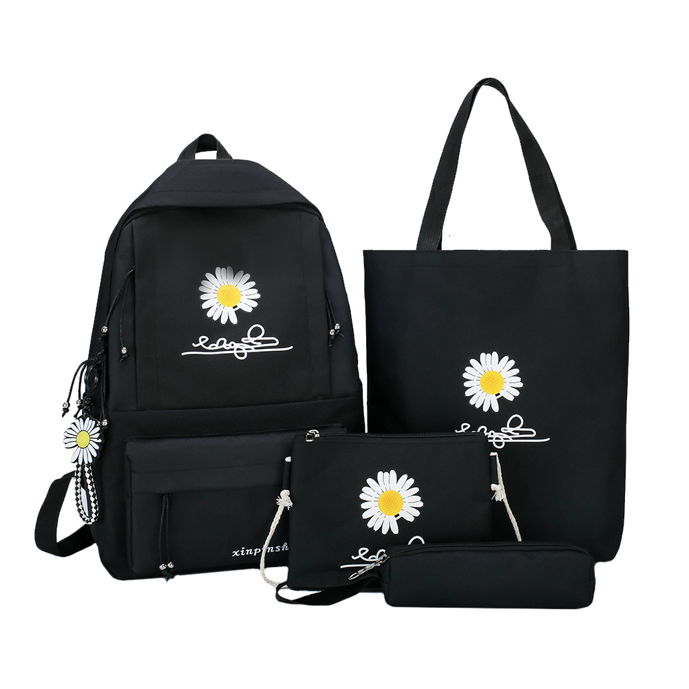 School Bags 4Pcs/Set Women School Backpacks Schoolbag Daisy Canvas For Teenagers Girls Student Book Bag Boys Satchel Bolsas Mochilas Sac 230627