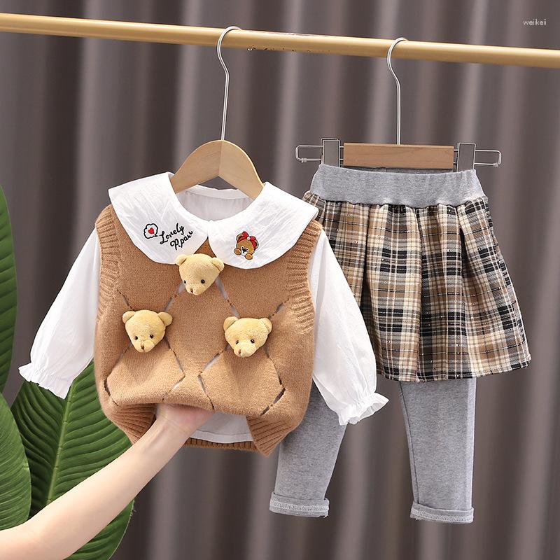 Clothing Sets Princess Girls Spring Autumn Cartoon Plaid Sweater Vest Cotton Shirts Skirt Pants 3pcs Fashion Cute Outfits For Girl 1-5 Years, Khaki
Clothing Sets Princess Girls Spring Autumn Cartoon Plaid Sweater Vest Cotton Shirts Skirt Pants 3pcs Fashion Cute Outfits For Girl 1-5 Years, Khaki