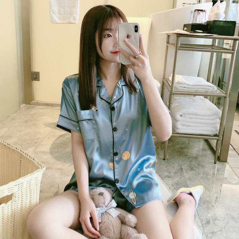 Women' Sleepwear 2023 Summer Ice Silk Women' Pajamas Short Sleeve Nightwear Lapel Cardigan Suit Home Clothes Sleep Wear, 1003sky blue
Women' Sleepwear 2023 Summer Ice Silk Women' Pajamas Short Sleeve Nightwear Lapel Cardigan Suit Home Clothes Sleep Wear, 1003sky blue