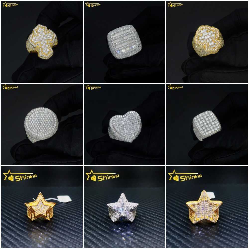 Fine Iced Out Hip Hop Cuban Ring Gold Plated 925 Sterling Silver Vvs Moissanite Diamond for Men