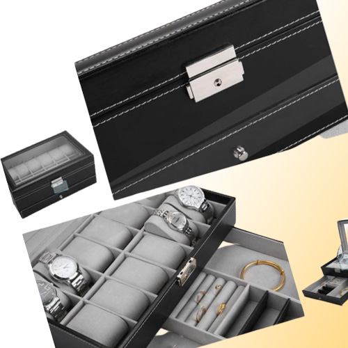 New 12 Grids Slots Double Layers PU Leather Watch Storage Box Professional Watch Case Rings Bracelet Organizer Box Holder