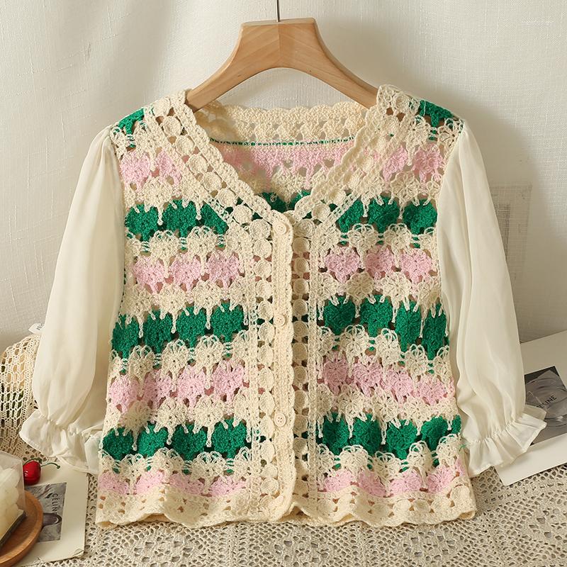Women's Hoodies Korejepo Hollow Out Knit Shirt 2023 Summer Korean V-Neck Hook Flower Spliced Chiffon Blouse Bubble Sleeve Cardigan Tops, Green
Women's Hoodies Korejepo Hollow Out Knit Shirt 2023 Summer Korean V-Neck Hook Flower Spliced Chiffon Blouse Bubble Sleeve Cardigan Tops, Green