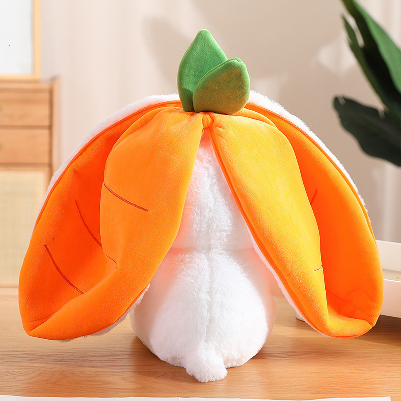 Plush Pillows Cushions 35cm Creative Funny Doll Carrot Rabbit Toy Stuffed Soft Bunny Hiding in Strawberry Bag Toys for Kids Girls Birthday Gift 230628