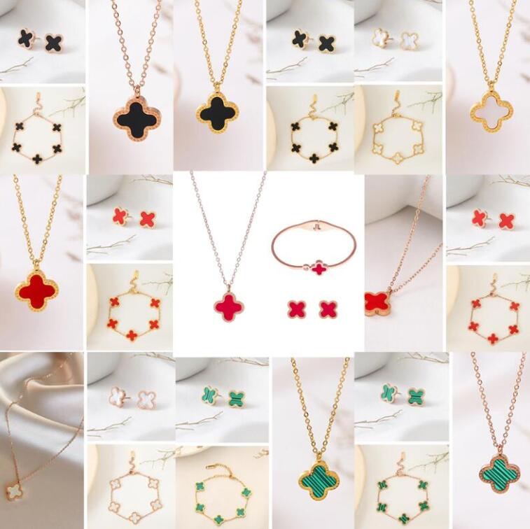 Four Leaf Clover Necklace Designer Brand Jewelry Set Pendant Necklaces Bracelet Stud Earring 18K Gold Plated Titanium Steel Women Girl Wedding Vacation Gift, #1
Four Leaf Clover Necklace Designer Brand Jewelry Set Pendant Necklaces Bracelet Stud Earring 18K Gold Plated Titanium Steel Women Girl Wedding Vacation Gift, #1