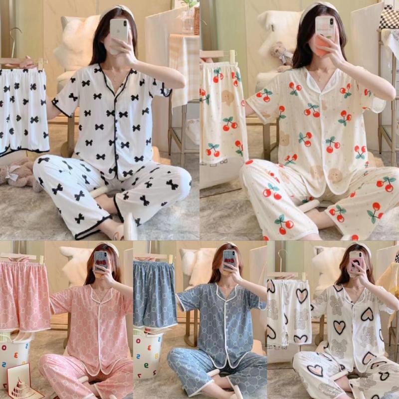 Women's Sleepwear Silk Pajamas Women's Summer Three-piece Korean Version Loose Cute Girl Thin Section Short-sleeved Shorts Home Service
Women's Sleepwear Silk Pajamas Women's Summer Three-piece Korean Version Loose Cute Girl Thin Section Short-sleeved Shorts Home Service