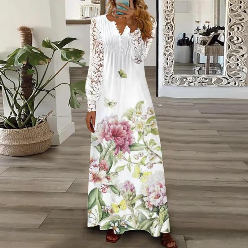 Casual Dresses Floral Lace Pleated Maxi Summer For Women 2023 Plus Size Button Long Sleeve V Neck Dress Female Vintage Beach, Purple
Casual Dresses Floral Lace Pleated Maxi Summer For Women 2023 Plus Size Button Long Sleeve V Neck Dress Female Vintage Beach, Purple