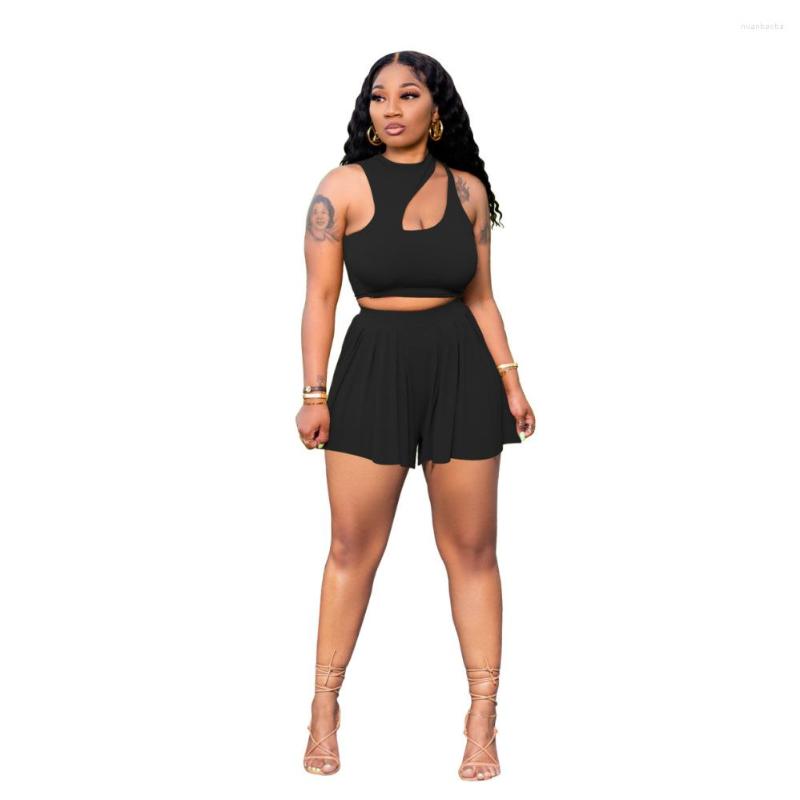 Women' Tracksuits Summer Pleated Shorts Set Fashion O Neck Sleeveless Cut Out Sexy Crop Top Two Piece Women 2pcs, Black
Women' Tracksuits Summer Pleated Shorts Set Fashion O Neck Sleeveless Cut Out Sexy Crop Top Two Piece Women 2pcs, Black
