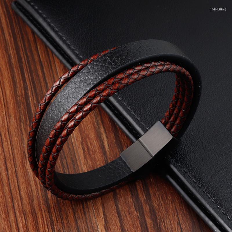 Charm Bracelets Simple Style Custom Handmade Leather Buckle Stitching Combination Stainless Steel Men's Bracelet Magnet Big Promotion
Charm Bracelets Simple Style Custom Handmade Leather Buckle Stitching Combination Stainless Steel Men's Bracelet Magnet Big Promotion
