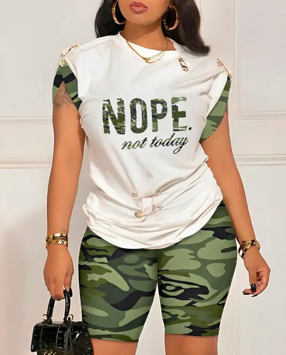Two Piece Dress Summer Fashion Print Set Women Casual Round Neck Short Sleeve Tshirt Shorts 230627