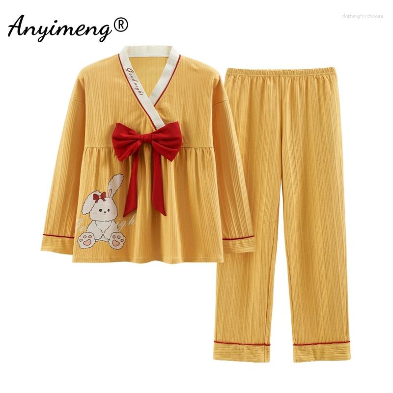 Women's Sleepwear M-5XL Cotton Yellow Kawaii Bow Decor Kimono Women Pajamas Set Spring Autumn Long Sleeve For Lady Elegant Woman Pjs
Women's Sleepwear M-5XL Cotton Yellow Kawaii Bow Decor Kimono Women Pajamas Set Spring Autumn Long Sleeve For Lady Elegant Woman Pjs