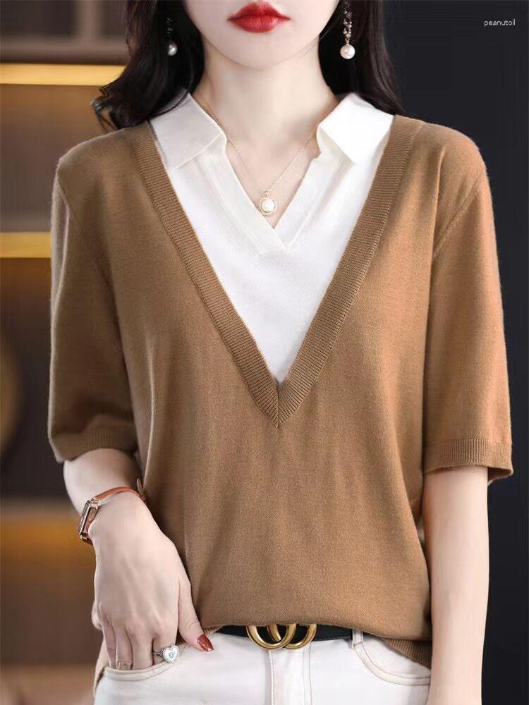 Women's Sweaters Women's Cashmere Wool Tee Tops 2023 Spring Turn Down Collar Knitwear Blouse Ladies Short Sleeve Knit Shirt Polos, Black
Women's Sweaters Women's Cashmere Wool Tee Tops 2023 Spring Turn Down Collar Knitwear Blouse Ladies Short Sleeve Knit Shirt Polos, Black