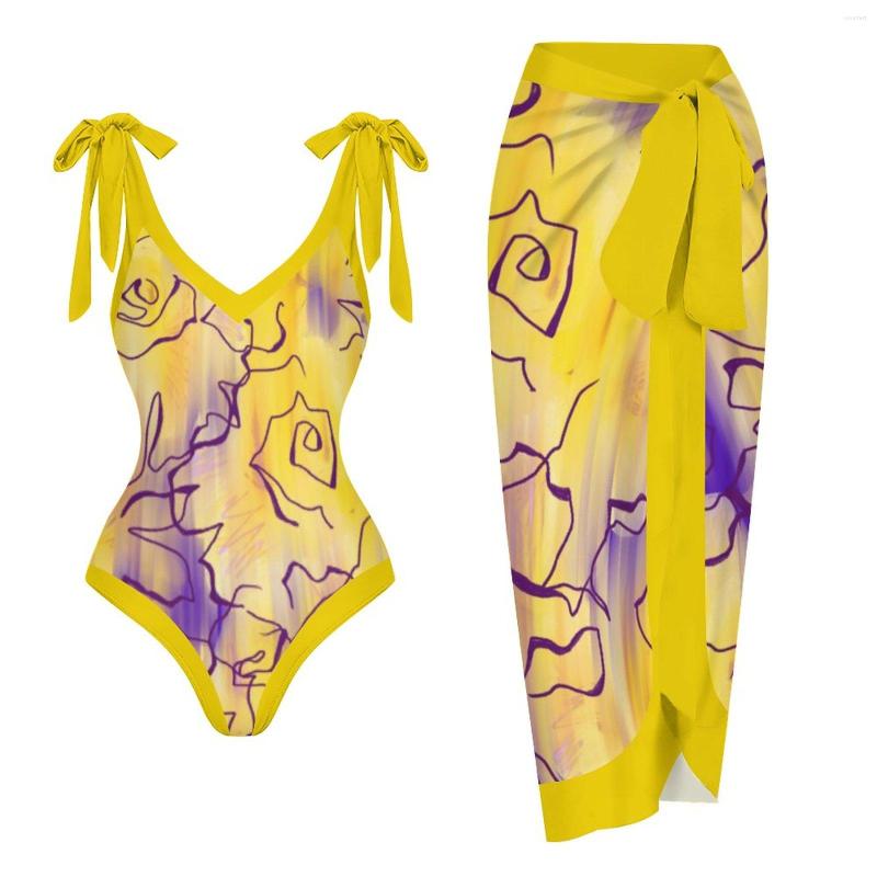 

Women' Swimwear 2023 Arrival Push Up Women Bikini Set Floral Printed Ruffle Bikinis Strappy Bandage Brazilian Biquini Bathing Suit, Yellow