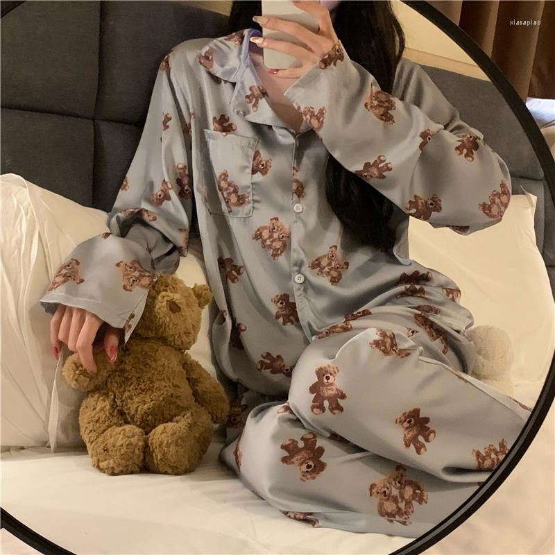 Women's Sleepwear Korean Cartoon Bear Print Spring Pajamas Set Women Single Breasted Shirts Trousers Two Piece Home Suit Kawaii, Blue
Women's Sleepwear Korean Cartoon Bear Print Spring Pajamas Set Women Single Breasted Shirts Trousers Two Piece Home Suit Kawaii, Blue
