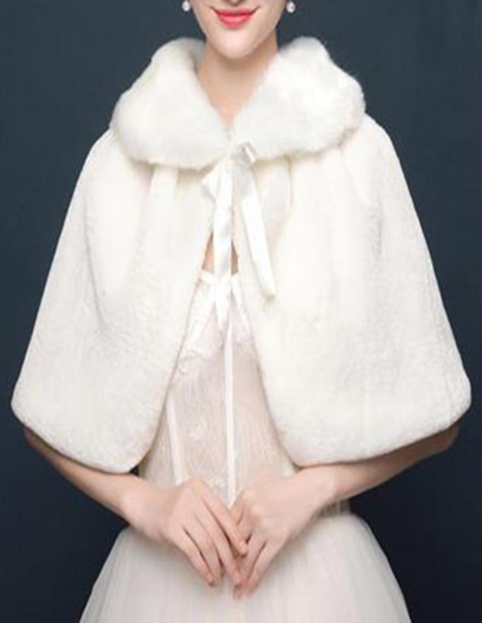 

2021 Bridal Winter Warm Cape Fur Shawl Cloak Wedding Outerwear Bolero Wrap Cape Stole Women Jacket Coat Shrug for Party Dresses BD6189960, White