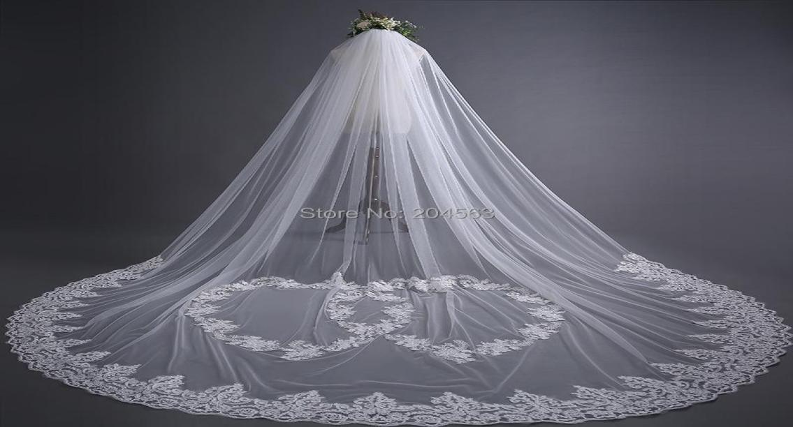 Bridal Veils Stunning OneLayer Tulle Long Wedding Lace With Comb QY2560274, Ivory