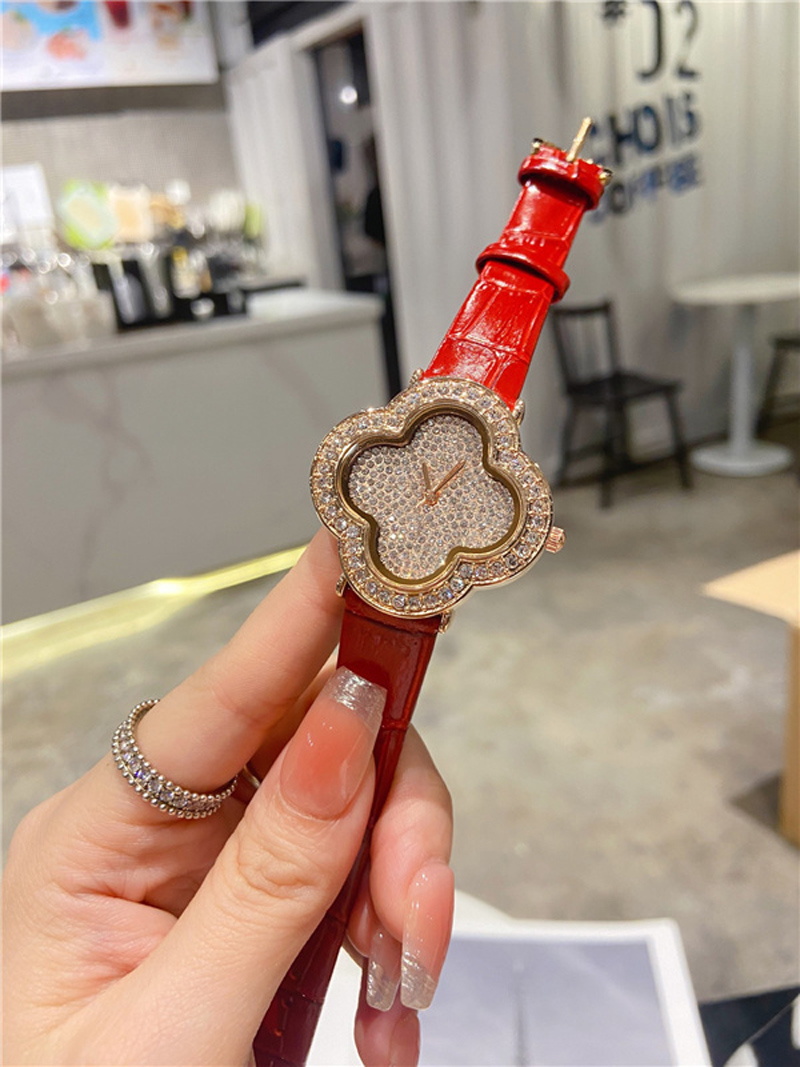 Fashion Full Brand Wrist Watch Women Ladies Flowers Crystal Designer Style Luxury With Logo Leather Strap Quartz Clock VA07