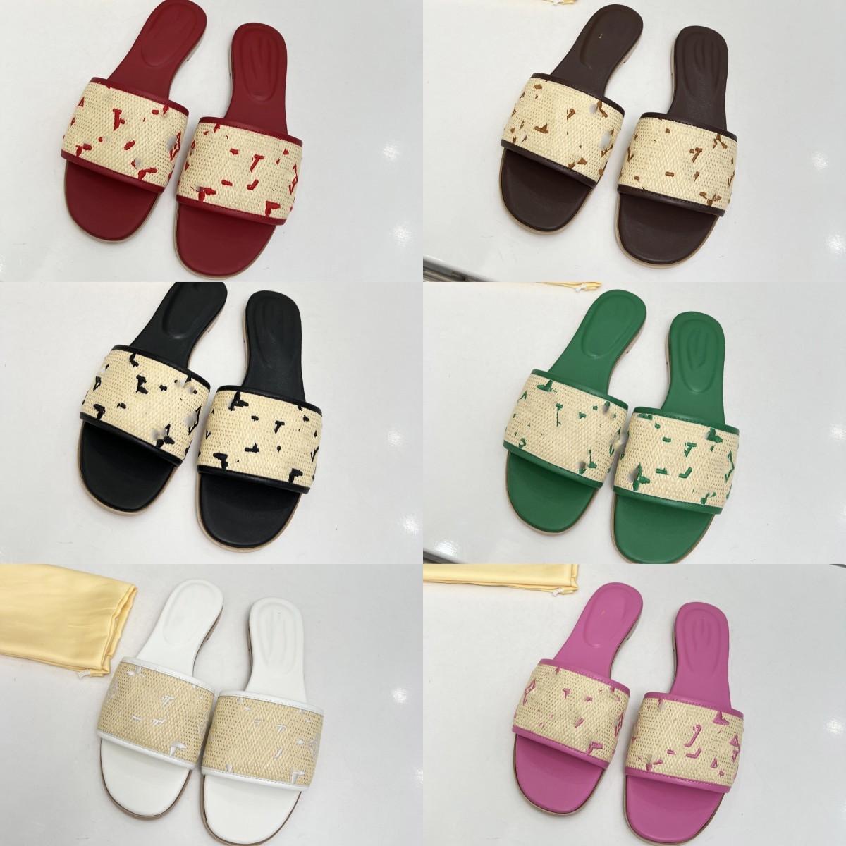 Raffia Embroidered Flat Mules designer slippers beach women shoes Pine Green Gold Sky Blue pink Black Brown Fuchsia flat slides luxury womens sandal espadrilles, Lvtn620-6
Raffia Embroidered Flat Mules designer slippers beach women shoes Pine Green Gold Sky Blue pink Black Brown Fuchsia flat slides luxury womens sandal espadrilles, Lvtn620-6