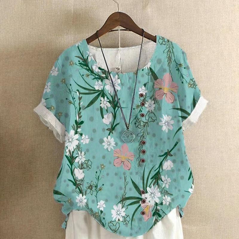 Women's Blouses Women's Summer Fashion Casual Linen Shirts Round Neck Flowers Printing T-shirt Short Sleeve Tops Loose Blouse Clothes, A-green
Women's Blouses Women's Summer Fashion Casual Linen Shirts Round Neck Flowers Printing T-shirt Short Sleeve Tops Loose Blouse Clothes, A-green